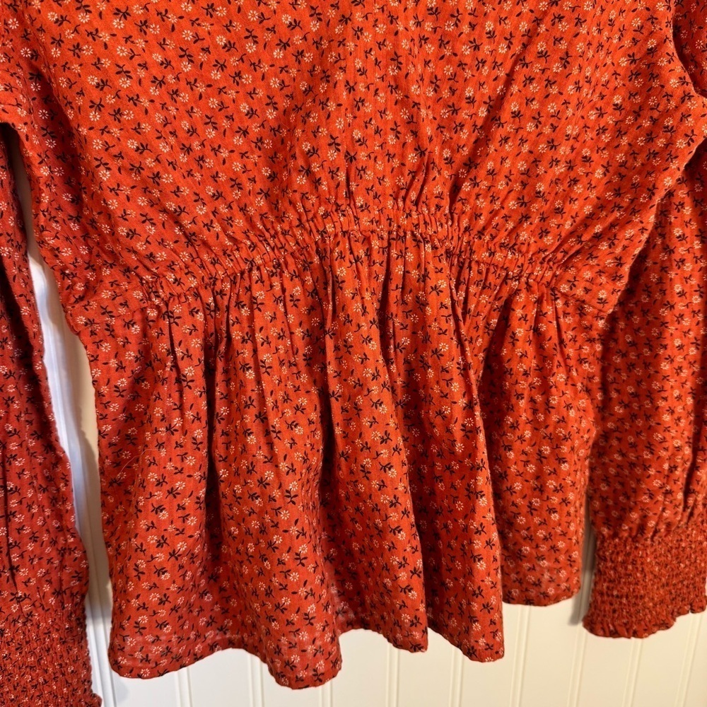 Madewell Tie-Back Peplum Top in Campden Daisies Orange 100% Cotton Size XS - Picture 4 of 16